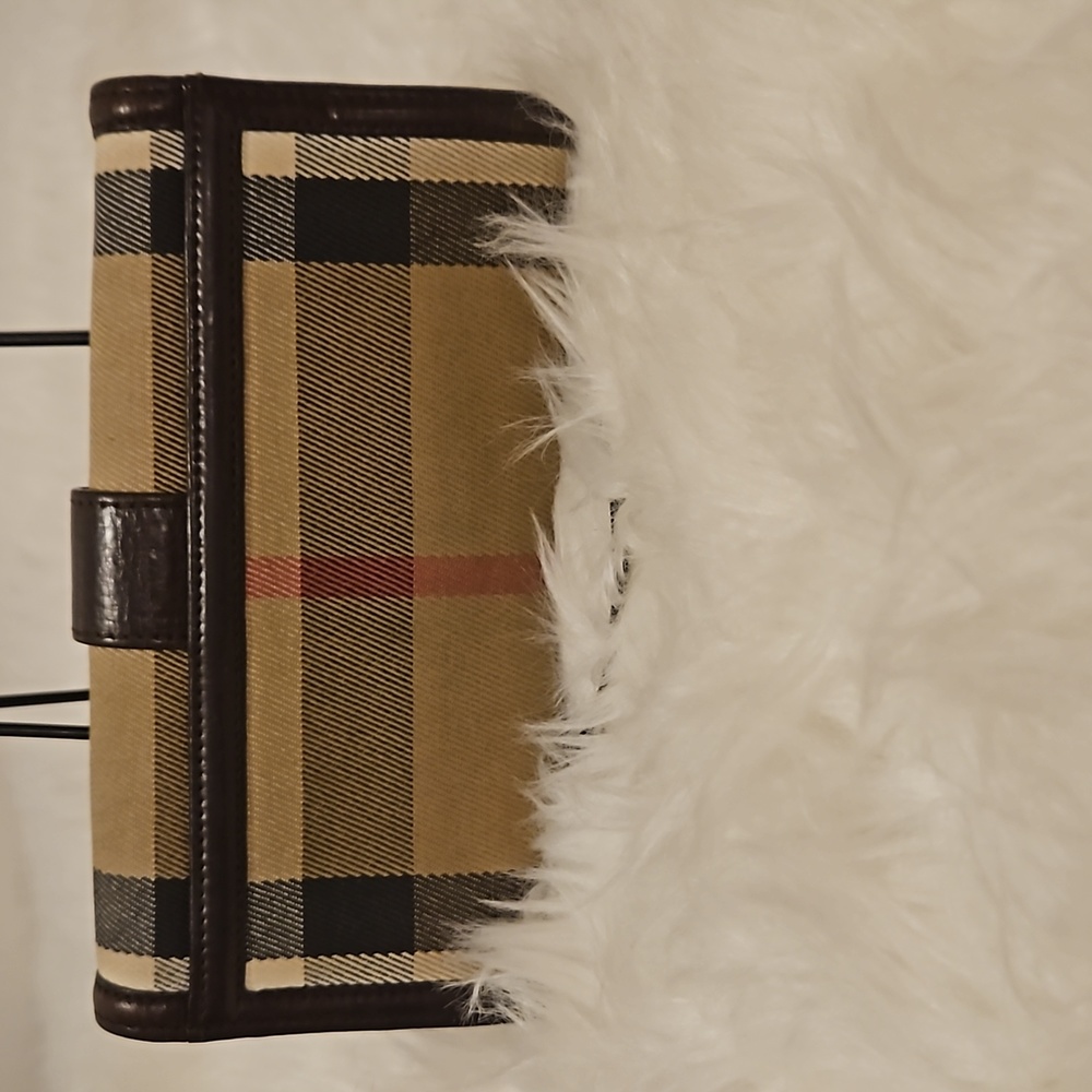 Burberry Tan Plaid Canvas Wallet with Dark Brown Leather Buckle - Picture 2 of 13